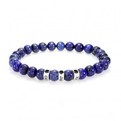 Lapis Lazuli Men Name Bracelet with 0.20 ct Black Diamonds [Sterling Silver]