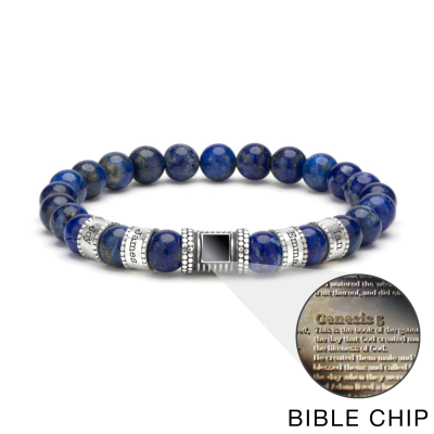 Lapis Lazuli Men Name Bracelet with Nano Bible [Silver]