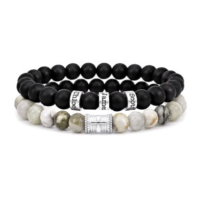 Serene Black Onyx Men Name Bracelet with sterling silver charms
