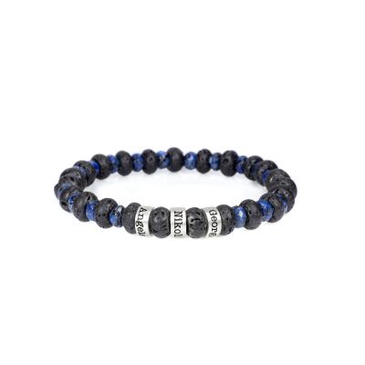 Bracelet Lave et Lapis-Lazuli avec Prénoms - Argent 925