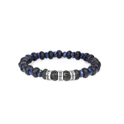 Bracelet Lave et Lapis avec Noms pour Femme [Argent 925]