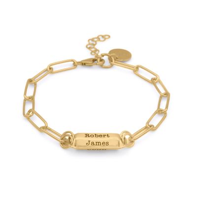 Bracelet Barre Hexa Gravée à Chaîne Trombone [Vermeil 18ct]