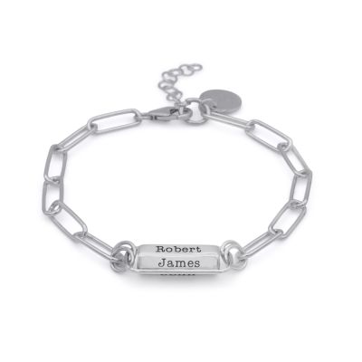 Link Chain Hexa Bar Engraved Bracelet [Sterling Silver]