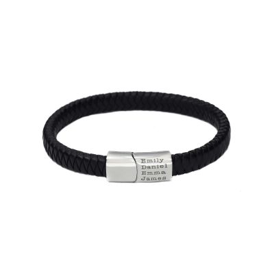 Men Magnet Engraved Bracelet - Black