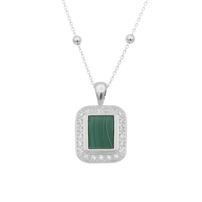 Touch of Nature Malachite Necklace - White Crystals [Sterling Silver]