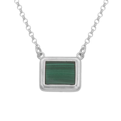 Vleugje Natuur Malachiet Ketting - Horizontaal [Sterling Zilver]