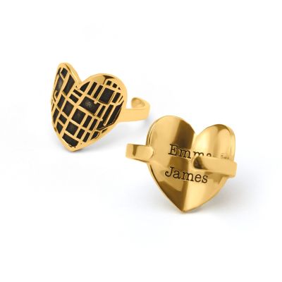 Anello con Mappa Silhouette Legami di Cuore [Placcato Oro 18K]