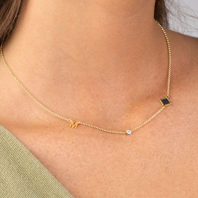 Collier Maria Diamant Initiale avec Nano Bible - Plaqué Or 18ct