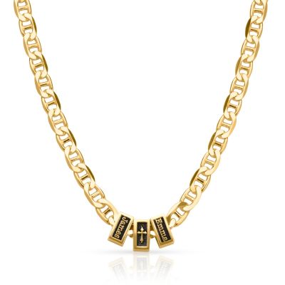 Cross Mariner Link Chain With Names -18K Gold Vermeil
