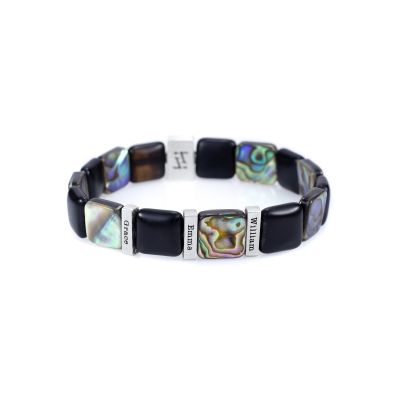 Mat Onyx en Abalone Heren Naam Armband