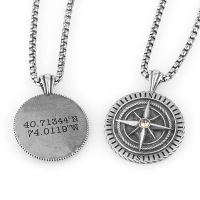 Collier Boussole avec Coordonnées - Argent 925