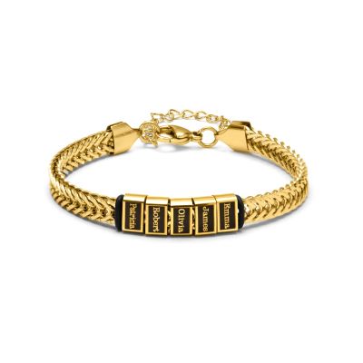 Bracelet Plat en Chaîne Tressée avec Prénoms [Plaqué Or 18ct]