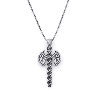 Viking Axe Pendant Men Necklace - Sterling Silver