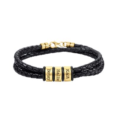 Bracelet Noir Homme avec Noms Séparés [Vermeil 18ct]