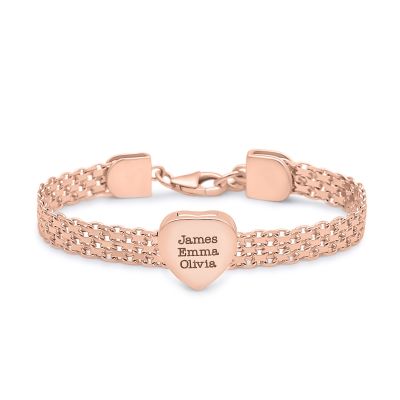 Verzaubertes Milanaise Armband mit Gravur - Herz Charm [750er rosévergoldet]