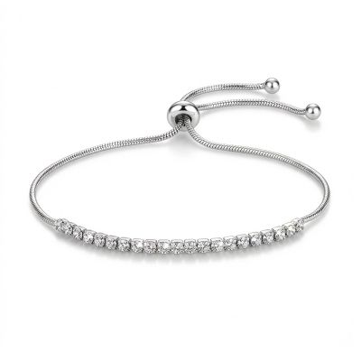 Moon Sparkle Adjustable Bracelet - White Crystals [Sterling Silver]