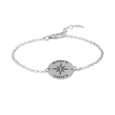 My Compass Engraved Coordinates Bracelet [Sterling Silver]