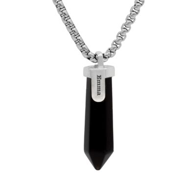 Herrenkette aus schwarzem Onyx mit Gravur  - Sterlingsilber