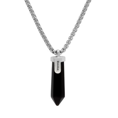 Black Onyx Men Name Necklace - Sterling Silver