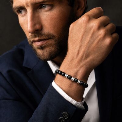 Bracelet Prénom Onyx Noir Serein pour Homme