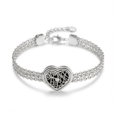 Ties of Heart Silhouette Map Bracelet with Milanese Chain [Silver]