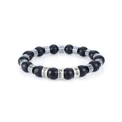 Bracelet Mix d'Onyx et d'Hématite Avec Noms [Argent 925]