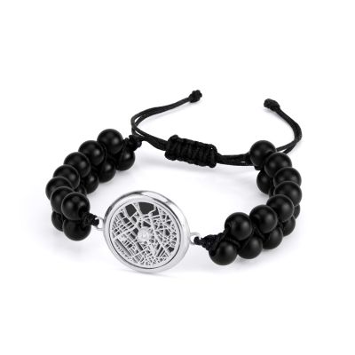 Bracelet Onyx Noir Silhouette Carte pour Hommes [Argent 925]