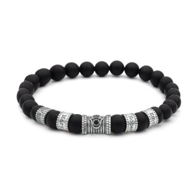 Hamsa Herrenarmband aus schwarzem Onyx mit Gravur