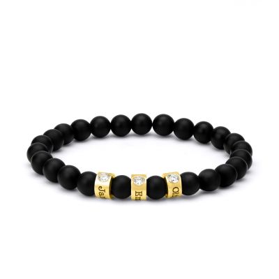 Black Onyx Women Name Bracelet with 0.20ct Diamonds [18K Gold Vermeil]