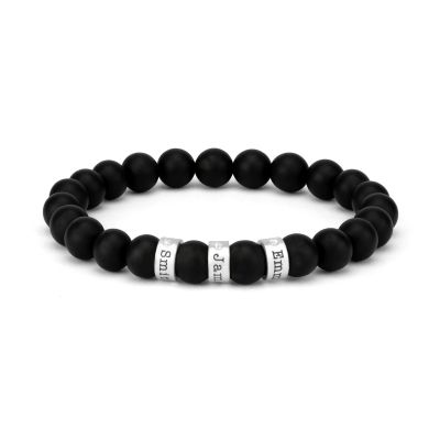 Damen Namensarmband aus schwarzem Onyx mit Diamanten [Sterlingsilber]