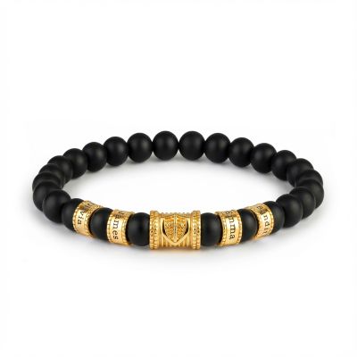 Bracelet Homme Bouclier avec Pierres Onyx Noir - Vermeil 18ct
