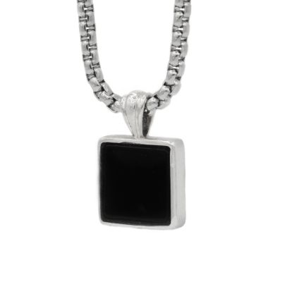Schwarzer Onyx Herrenkette mit Gravur - Sterlingsilber