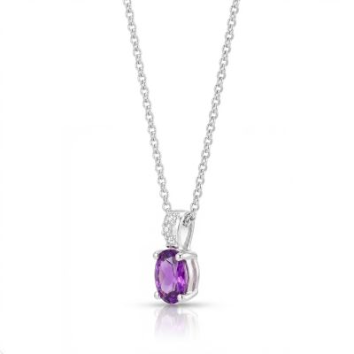 Aurelia Birthstone Necklace with Diamonds [14 Karat White Gold]