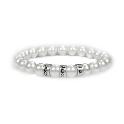 Bracciale con Nome in Perla con Sfere Incise [Argento 925]