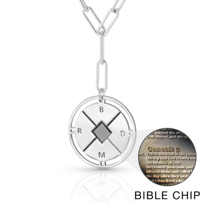 Compass Initials Necklace with Nano Bible [Sterling Silver] 