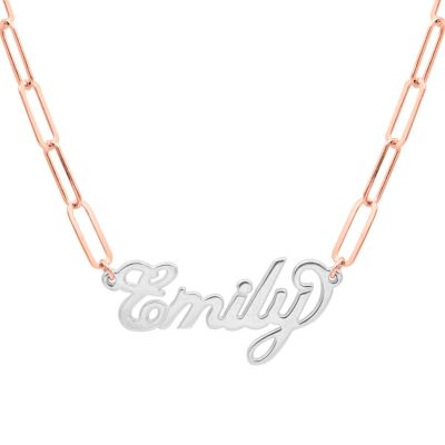 Collar Clip con Nombre Estilo Glam [Plata de Ley / Cadena Bañada en Oro Rosa de 18K]