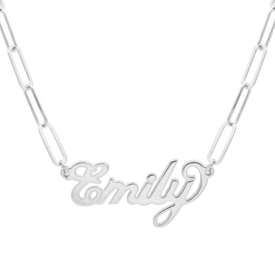 Collar de Clip con Nombre Estilo Glam [Plata de Ley]