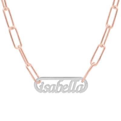 Paperclip Style Name Necklace [Sterling Silver / 18K Rose Gold Plated Chain]