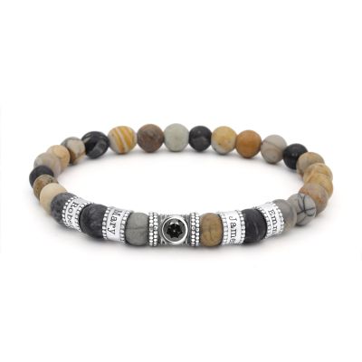 Picasso Jasper Men Name Bracelet with 1 ct Diamond [Sterling Silver] 