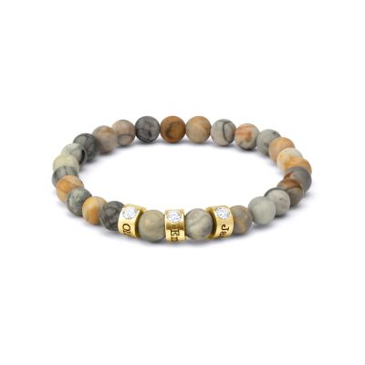 Picasso Jasper Women Name Bracelet with 0.20 ct Diamonds [18K Gold Vermeil]