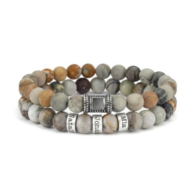 Serene Black Onyx Men Name Bracelet with sterling silver charms