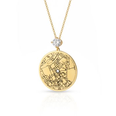Precious Spot Engraved Map Necklace With 1 Ct Diamond [18K Gold Vermeil]