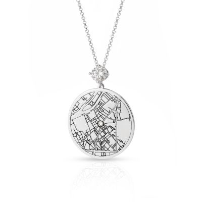 Precious Spot Engraved Map Necklace With 1 Ct Diamond