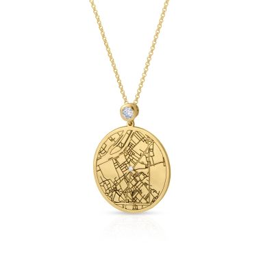 Precious Spot Engraved Map with Diamond [14 Karat Gold]