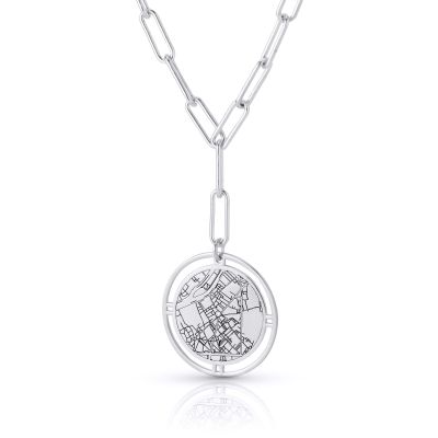 Collier Carte Lieu Précieux Stylisé Gravé  [Argent 925]