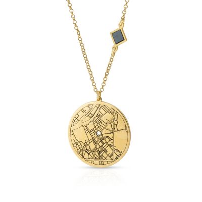 Precious Spot Engraved Map Necklace with Nano Bible [14 Karat Gold]