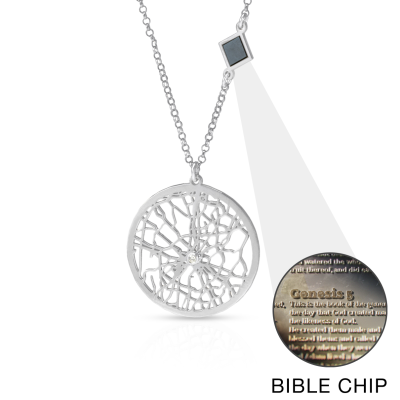 Precious Spot Map Necklace with Nano Bible [14 Karat White Gold]