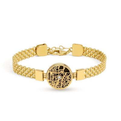 Bracciale con Mappa Silhouette di Macchia Preziosa e Catena Milanese [18K Gold Vermeil]