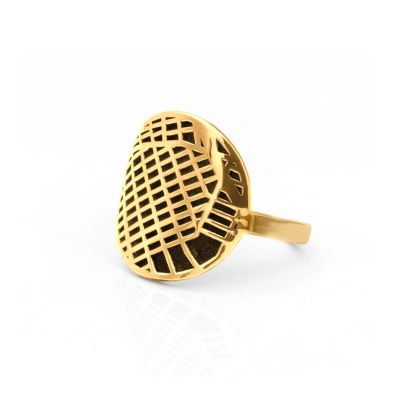 Erinnerungskreis Silhouette Karten Ring [750er Gold Vermeil]