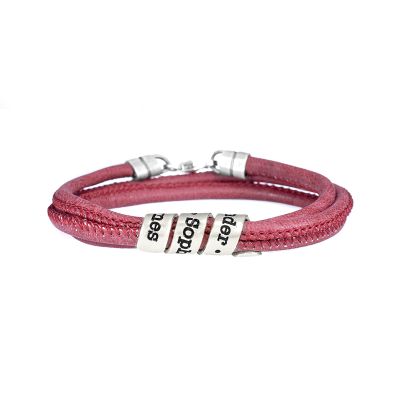Bracciale con Nomi di Famiglia - Pelle Scamosciata Rossa [Argento 925]